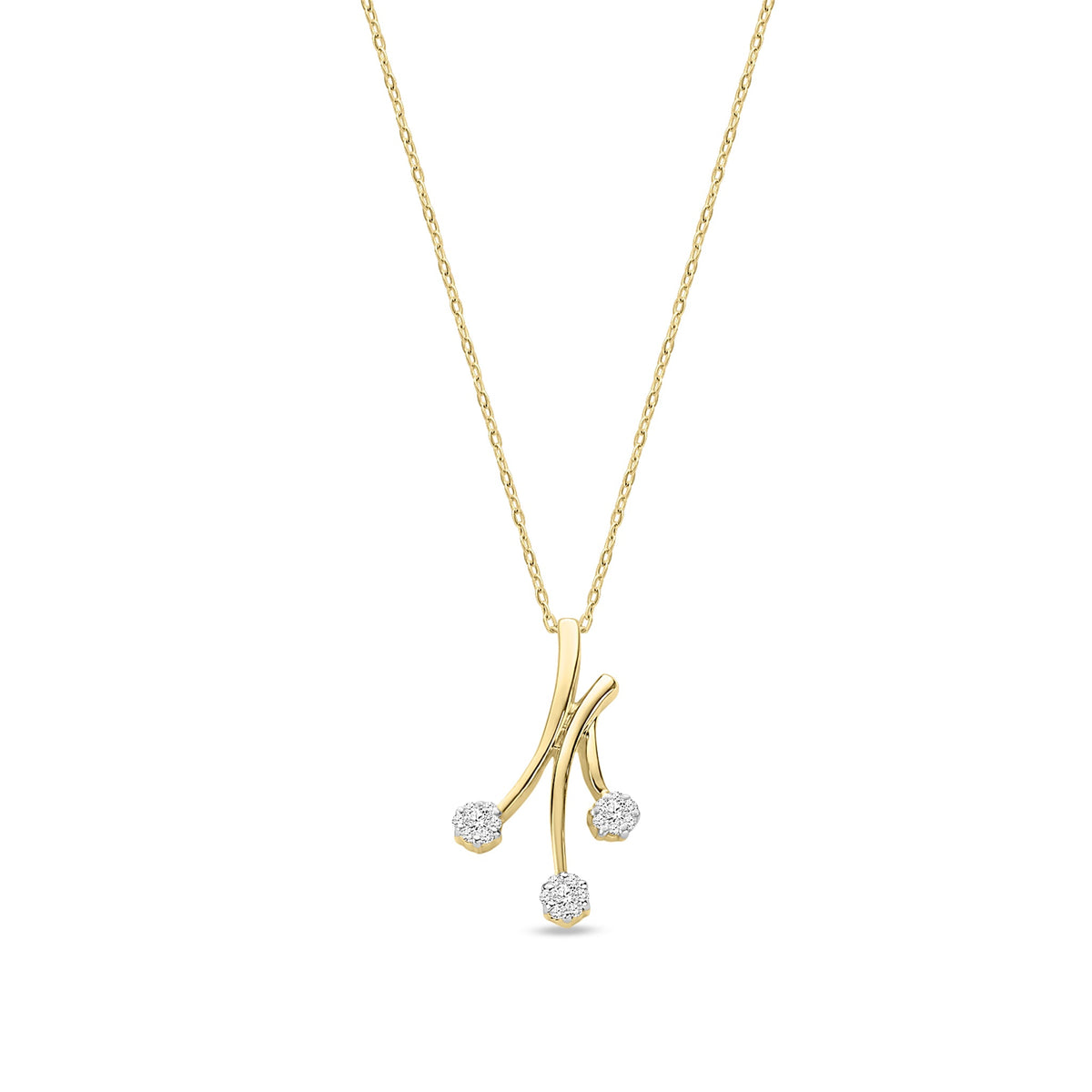 9ct Yellow Gold Natural Diamond Three Stone Curved Drop Pendant