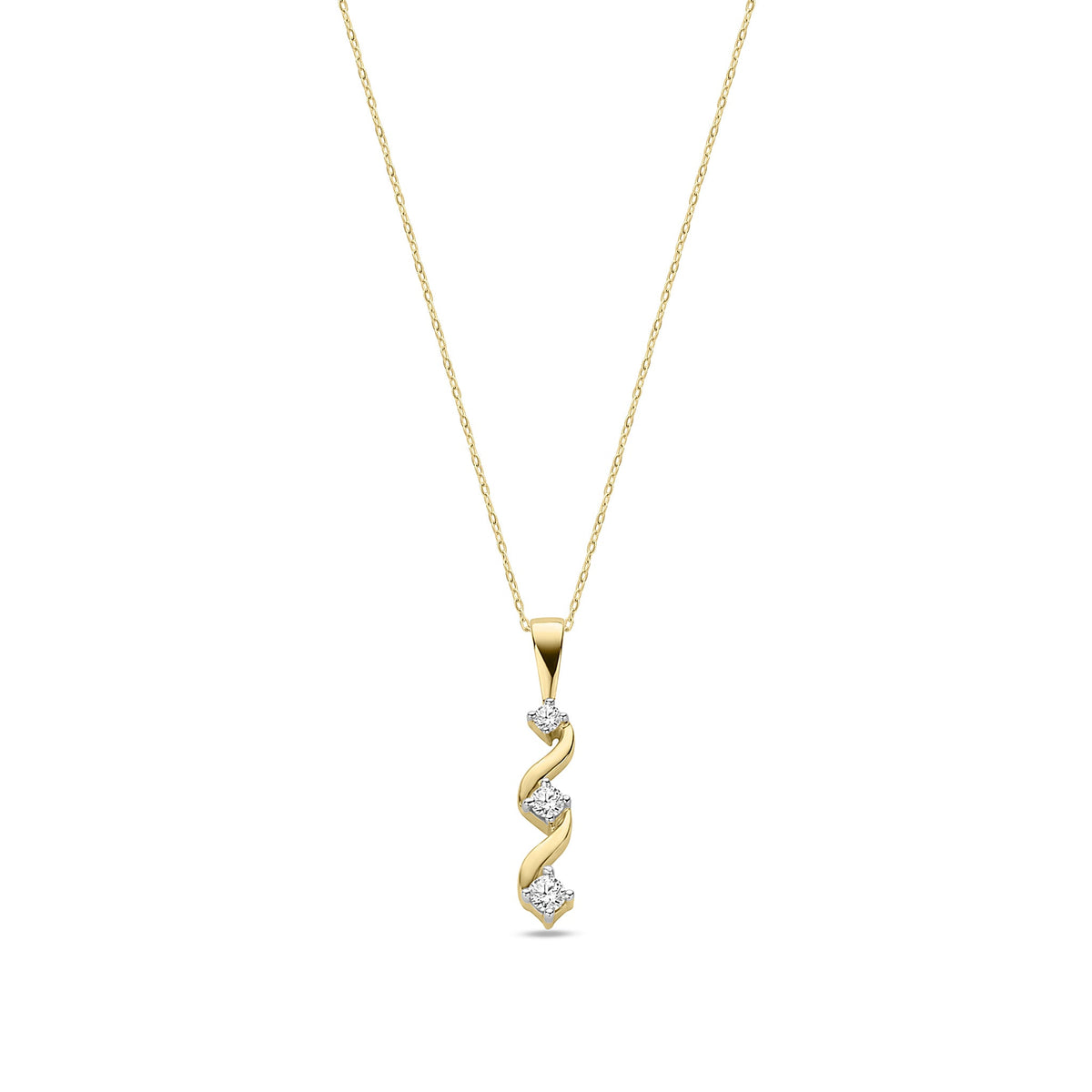 9ct Yellow Gold Natural Diamond Twist Trilogy Drop Pendant