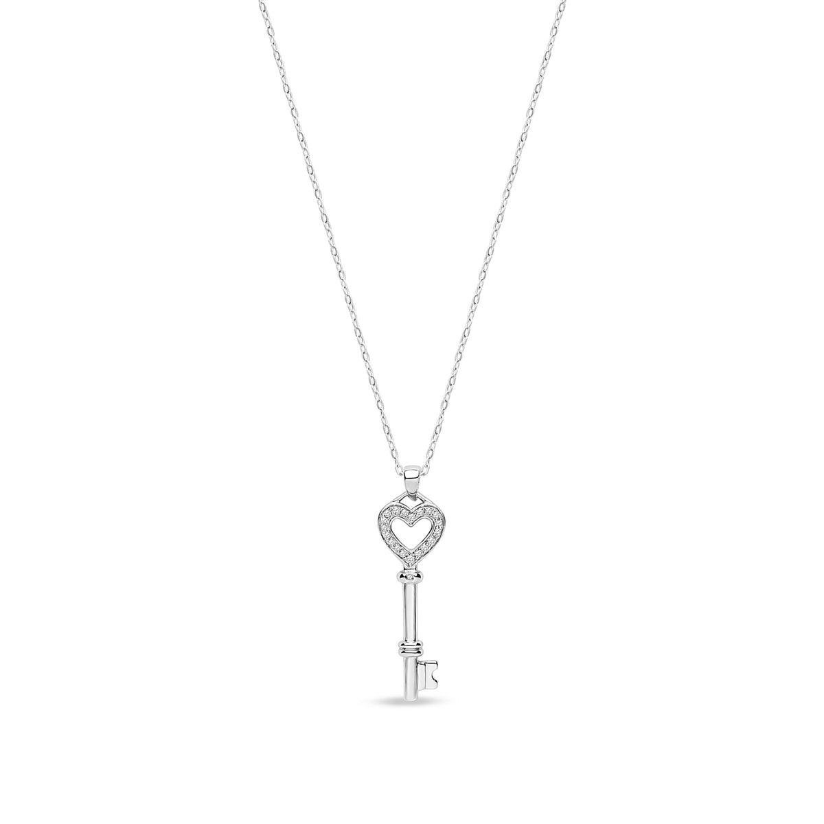9ct White Gold Natural Diamond Heart Key Pendant