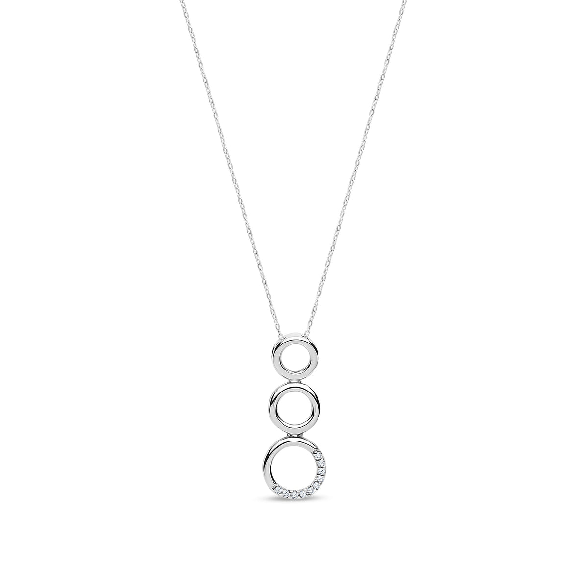 9ct White Gold Natural Diamond Graduated Triple Circle Drop Pendant
