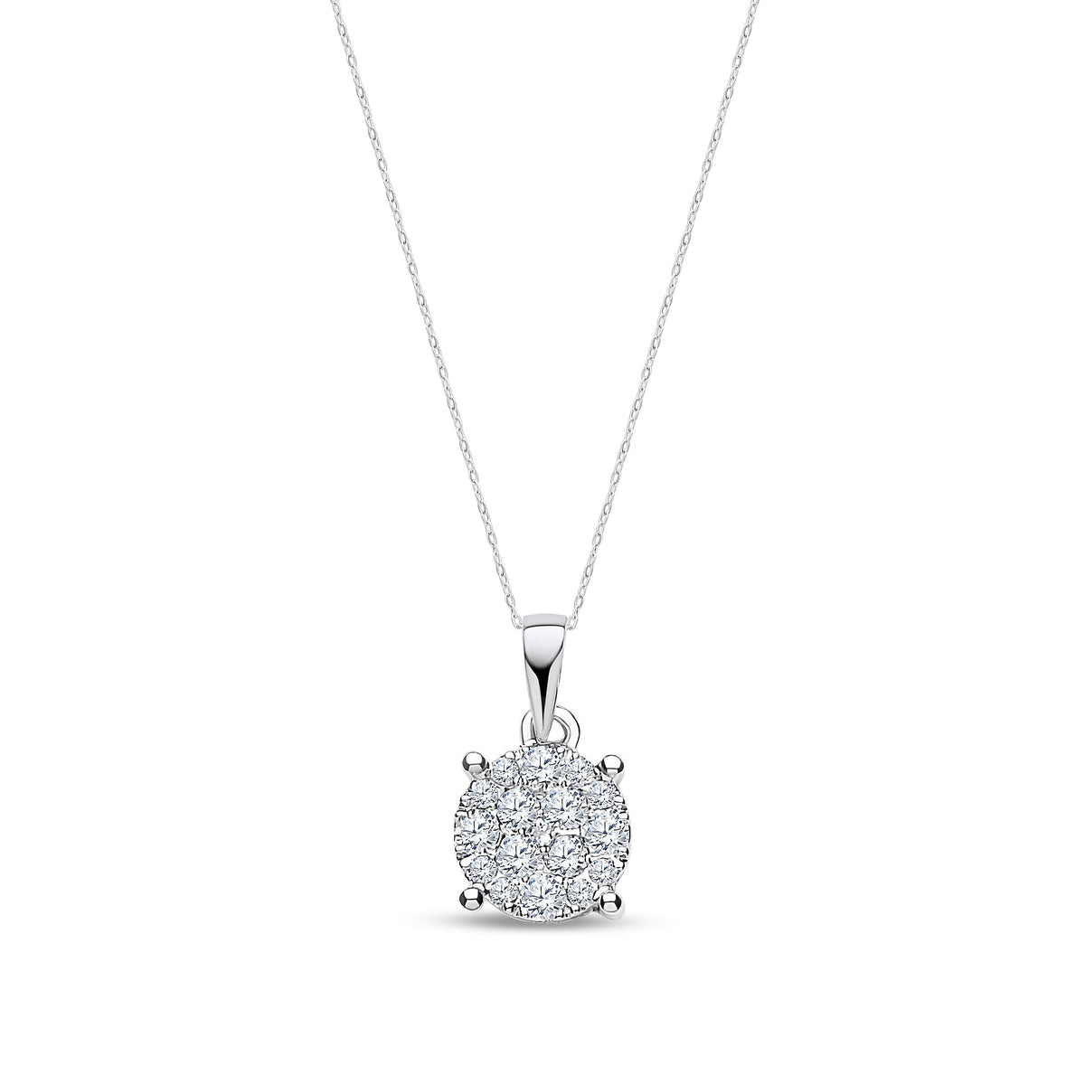 18ct White Gold Natural Diamond Round Cluster Pendant — 0.50ct