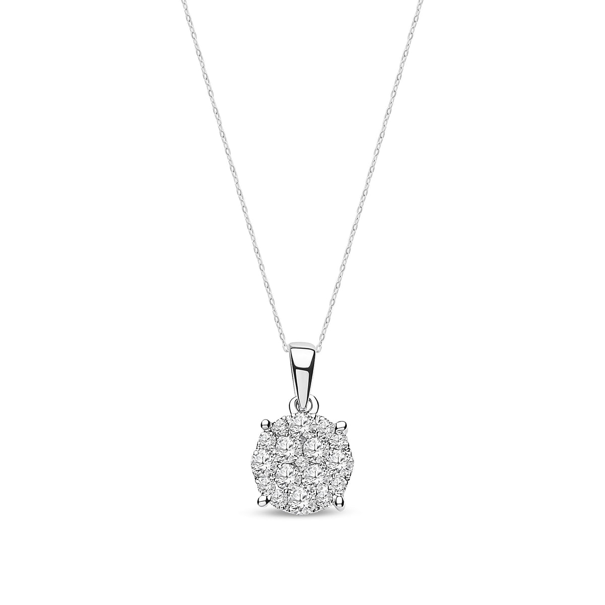 18ct White Gold Natural Diamond Round Cluster Pendant — 0.75ct
