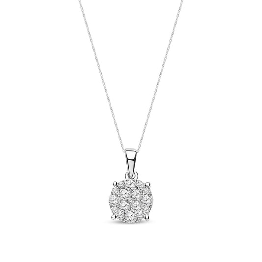 18ct White Gold Natural Diamond Round Cluster Pendant — 0.75ct
