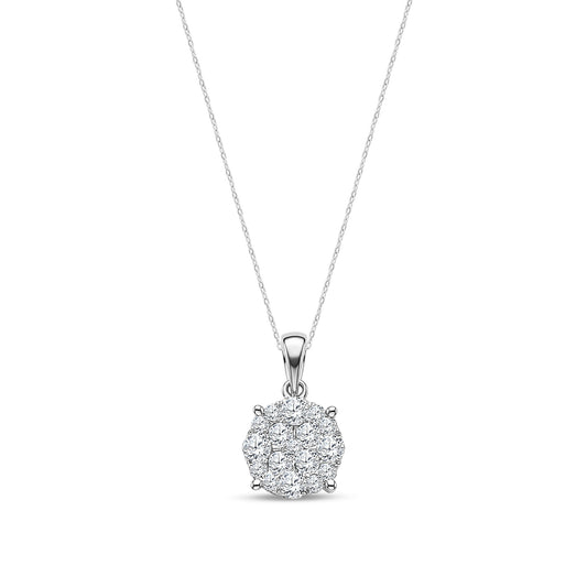 18ct White Gold Natural Diamond Round Cluster Pendant — 1.00ct