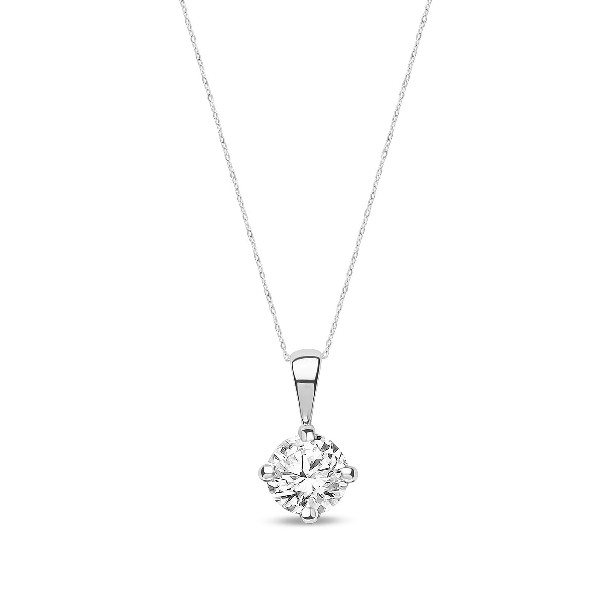 18ct White Gold Natural Diamond Claw Set Round Solitaire Pendant — 0.71ct