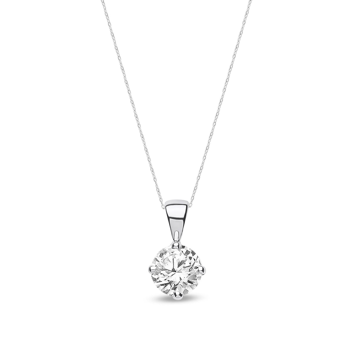 18ct White Gold Natural Diamond Claw Set Round Solitaire Pendant — 1.00ct