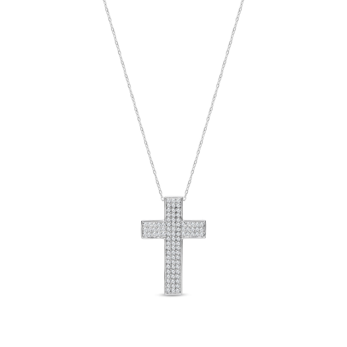 18ct White Gold Natural Diamond Pavé Cross Pendant — 0.80ct
