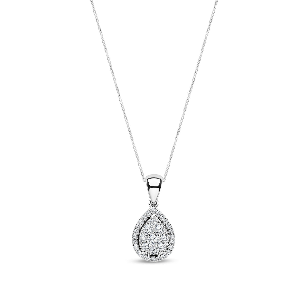 18ct White Gold Natural Diamond Pear Shaped Halo Pendant