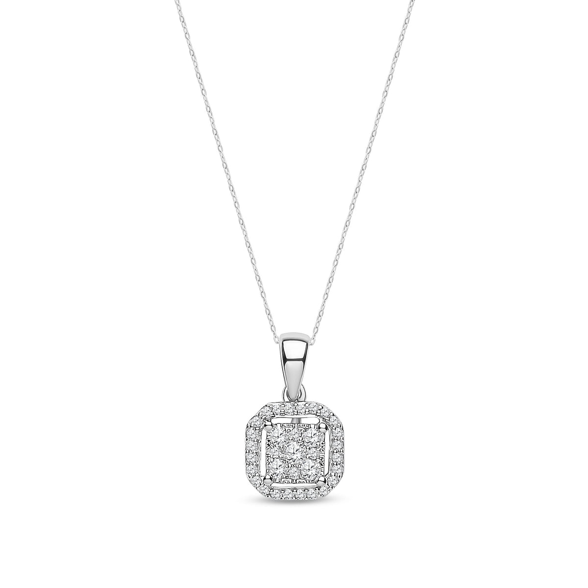 18ct White Gold Natural Diamond Square Halo Pendant