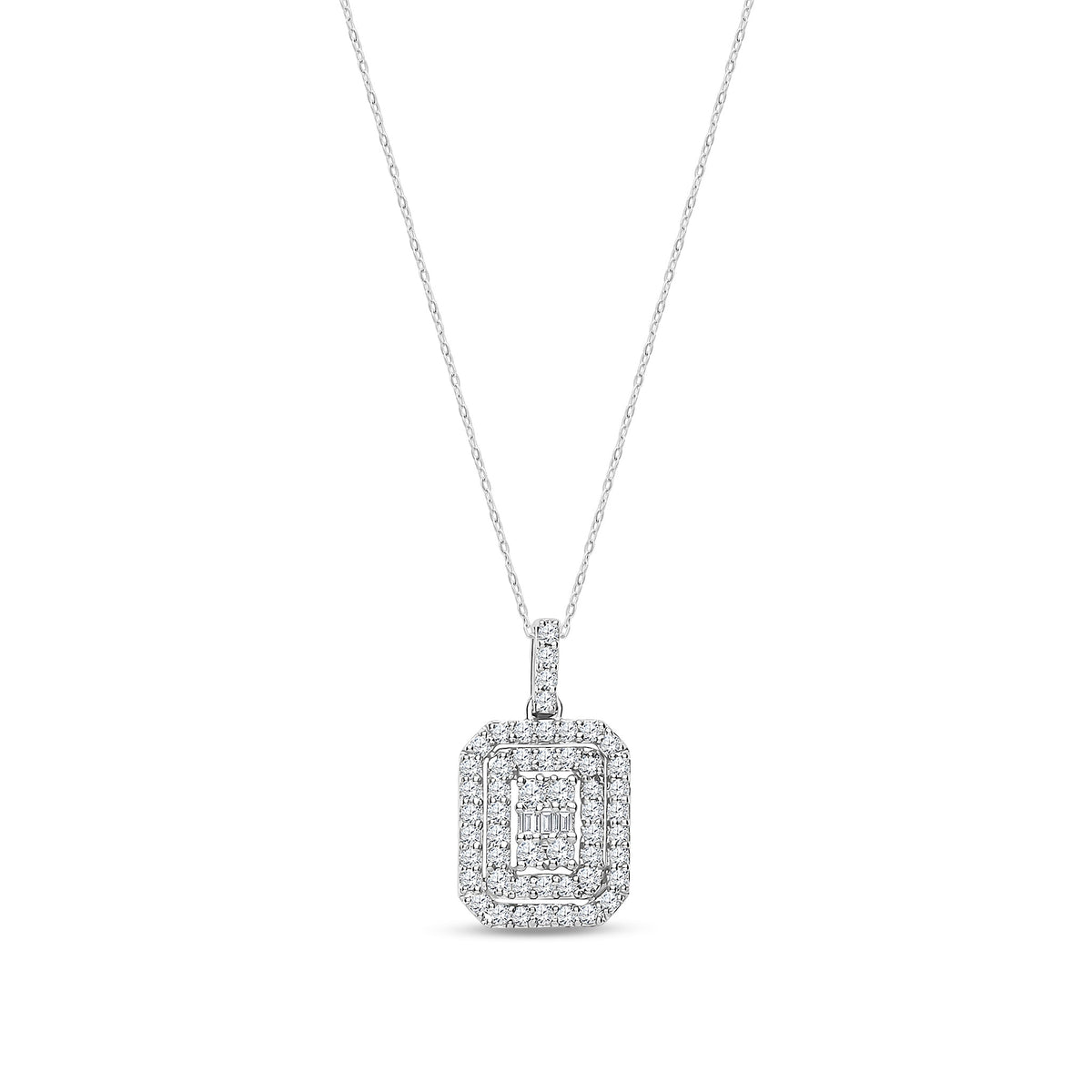 9ct White Gold Natural Diamond Rectangular Cluster Pendant