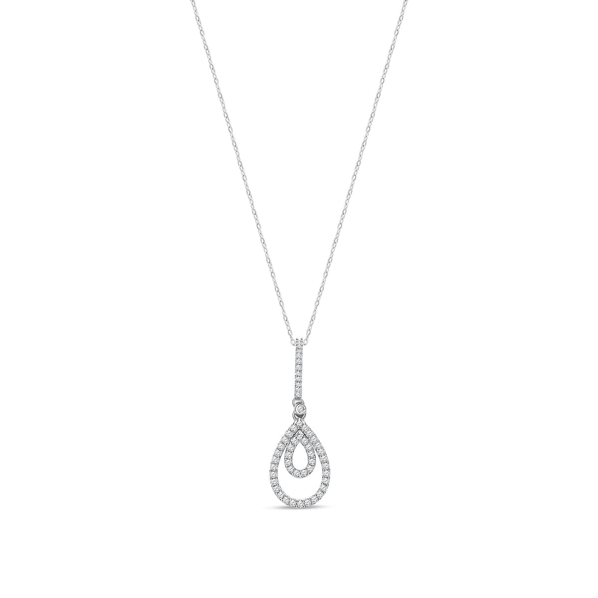 9ct White Gold Natural Diamond Open Pear Drop Pendant — 0.30ct