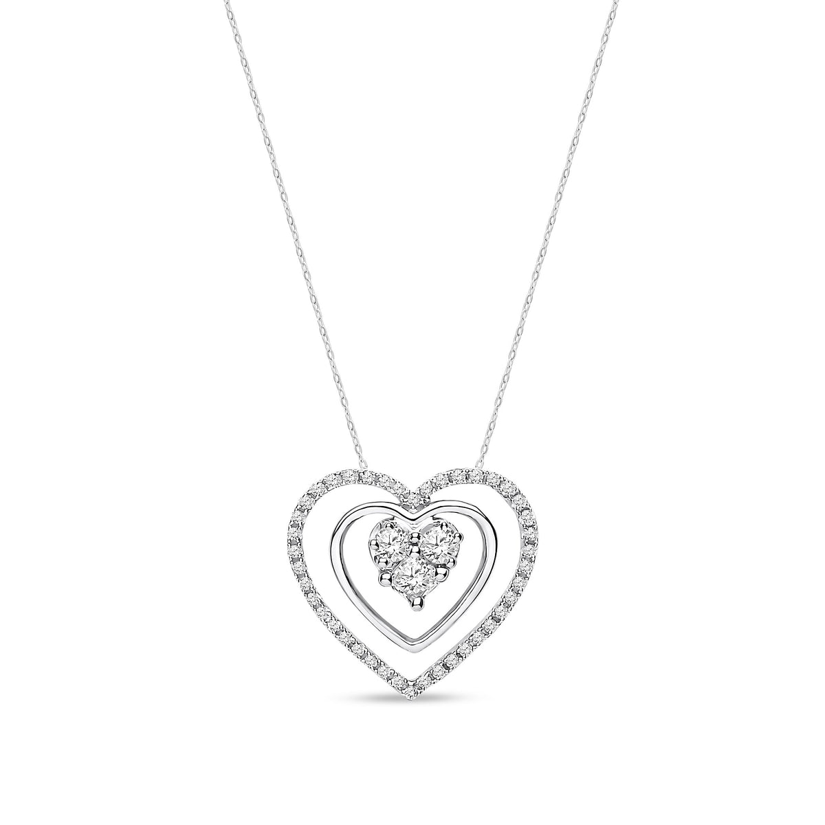 18ct White Gold Natural Diamond Central Cluster Double Heart Pendant — 0.40ct