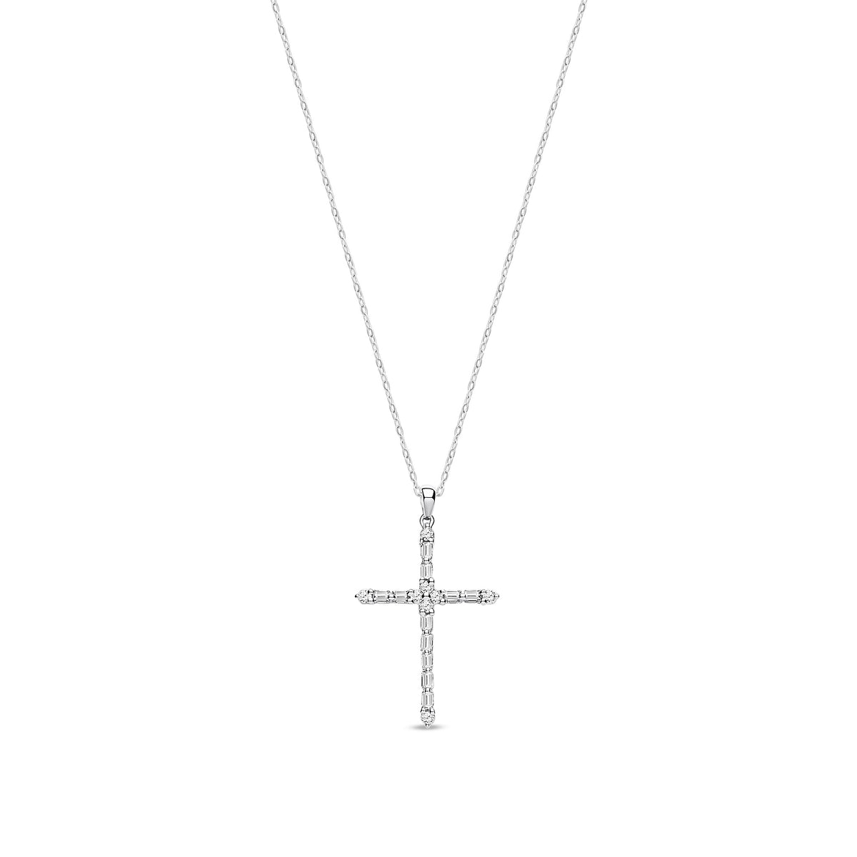 18ct White Gold Natural Diamond Cross Pendant — 0.44ct