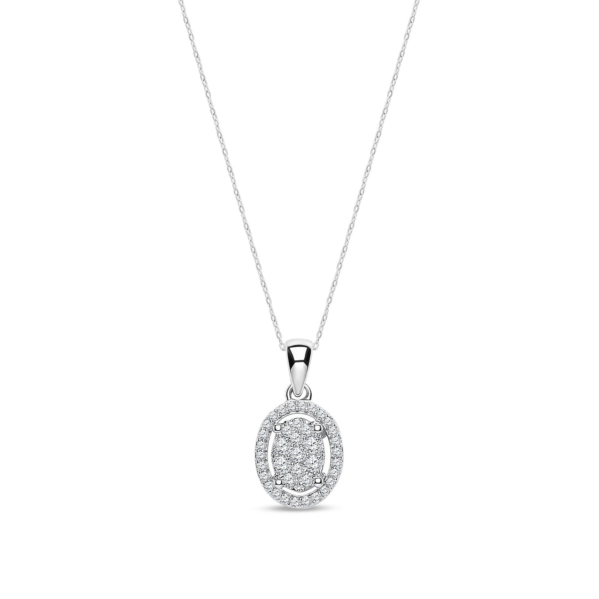 18ct White Gold Natural Diamond Oval Halo Pendant