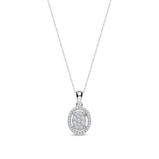18ct White Gold Natural Diamond Oval Halo Pendant