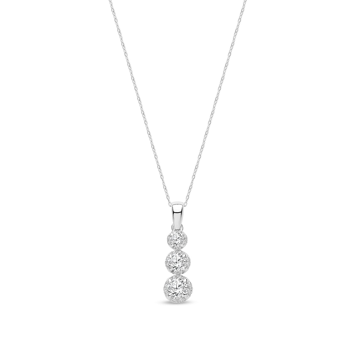 18ct White Gold Natural Diamond Graduated Trilogy Drop Pendant