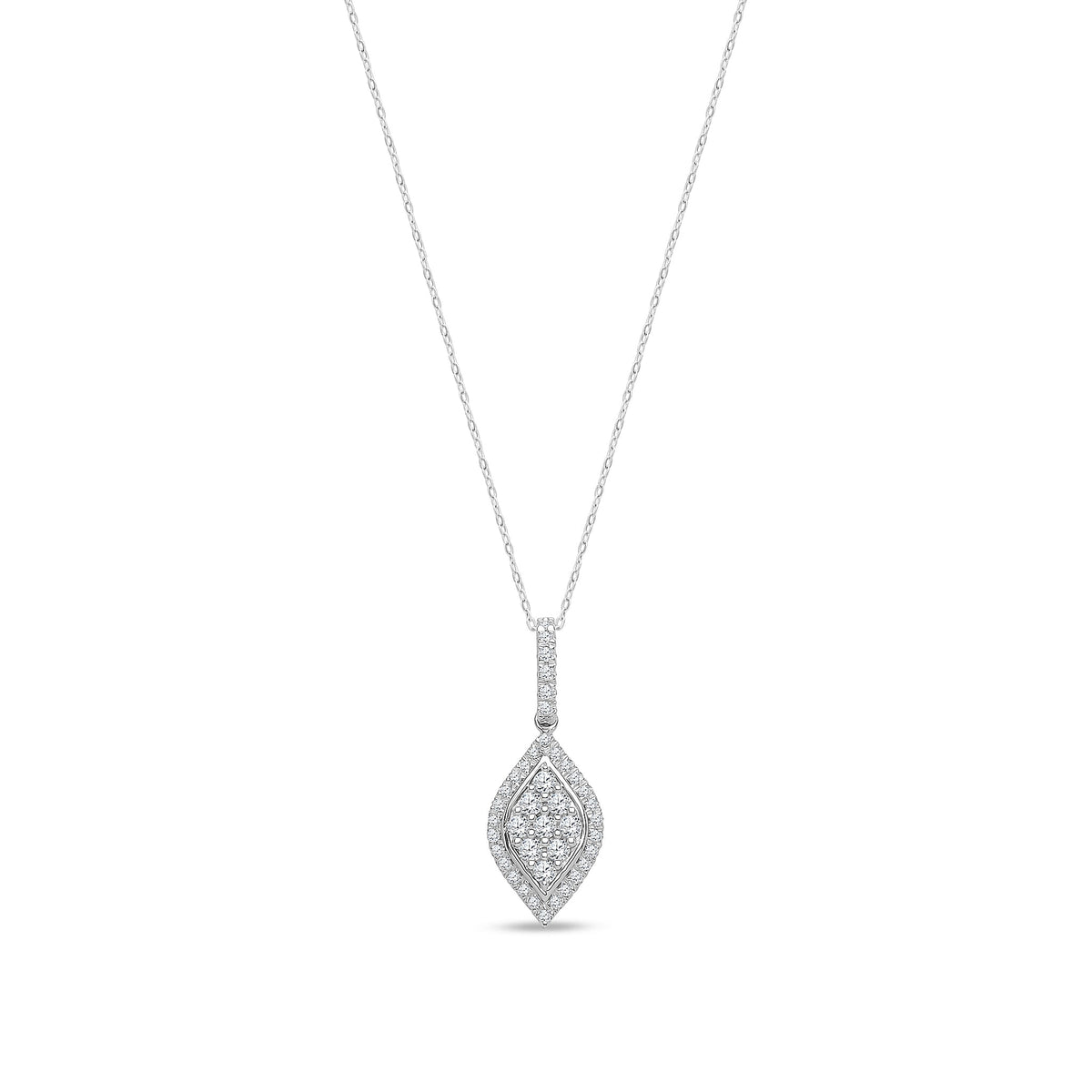 18ct White Gold Natural Diamond Marquise Cluster Drop Pendant