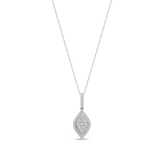 18ct White Gold Natural Diamond Marquise Cluster Drop Pendant