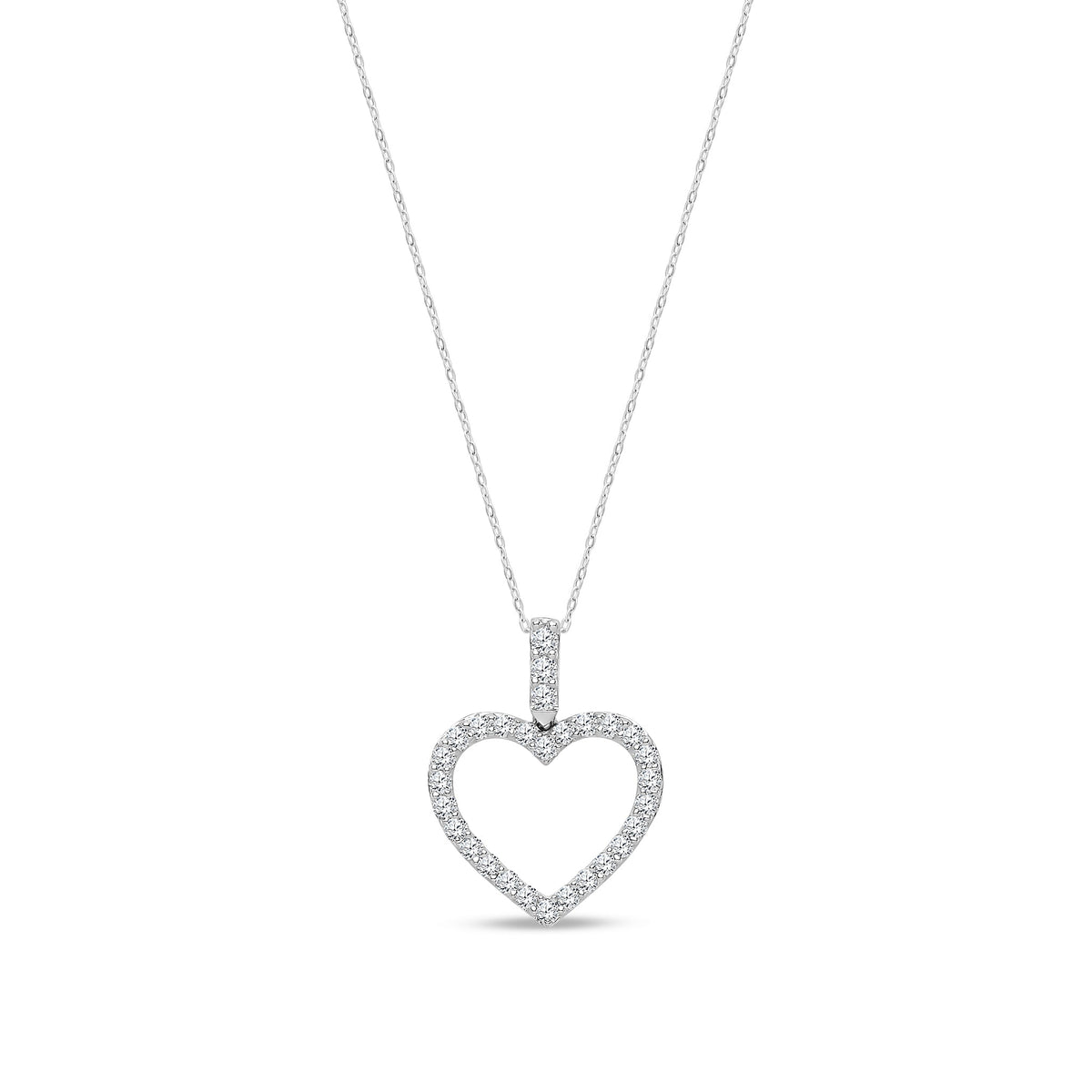 18ct White Gold Natural Diamond Classic Open Heart Pendant — 0.60ct