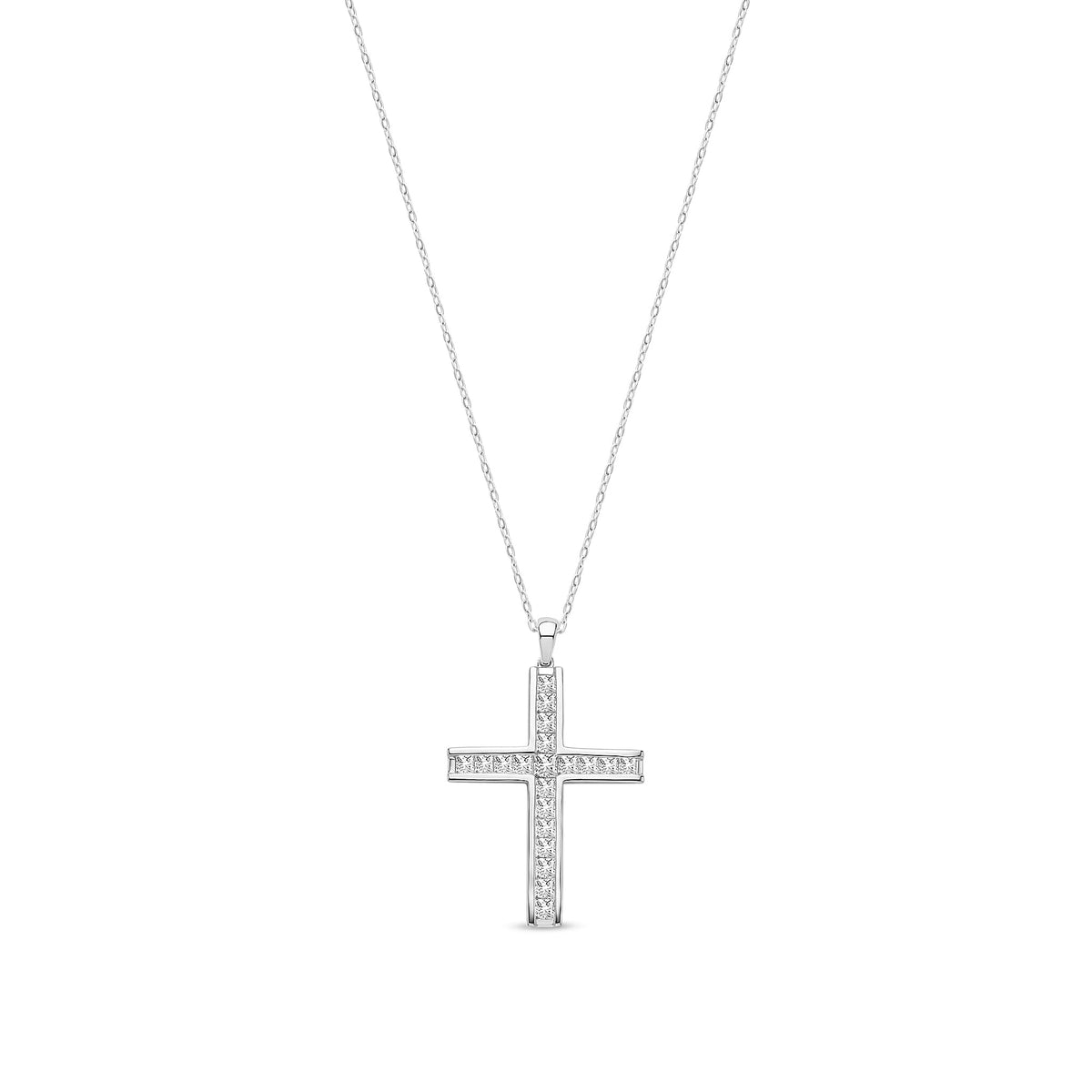 18ct White Gold Natural Diamond Princess Cut Cross Pendant — 1.17ct