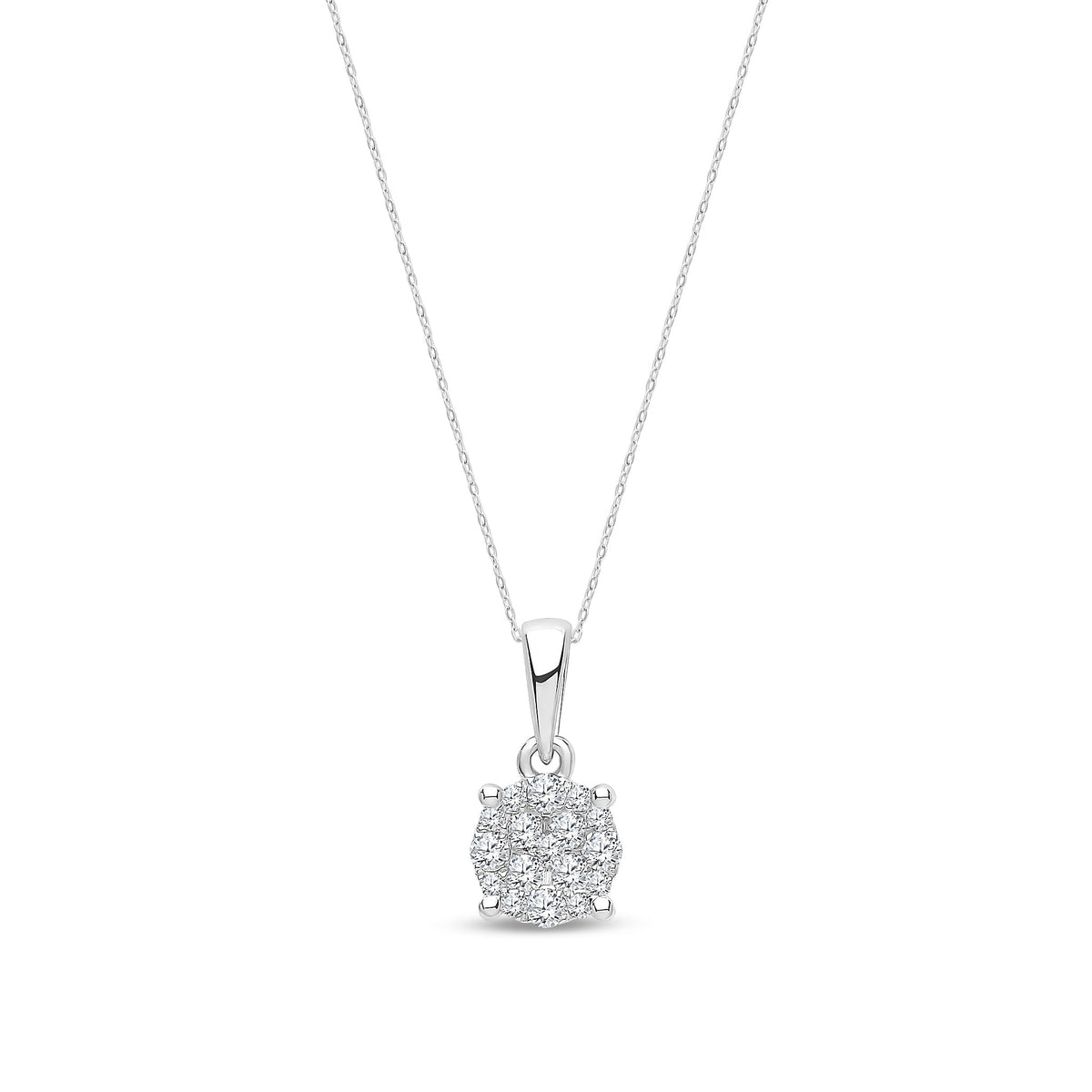 18ct White Gold Natural Diamond Square Cluster Pendant — 0.25ct
