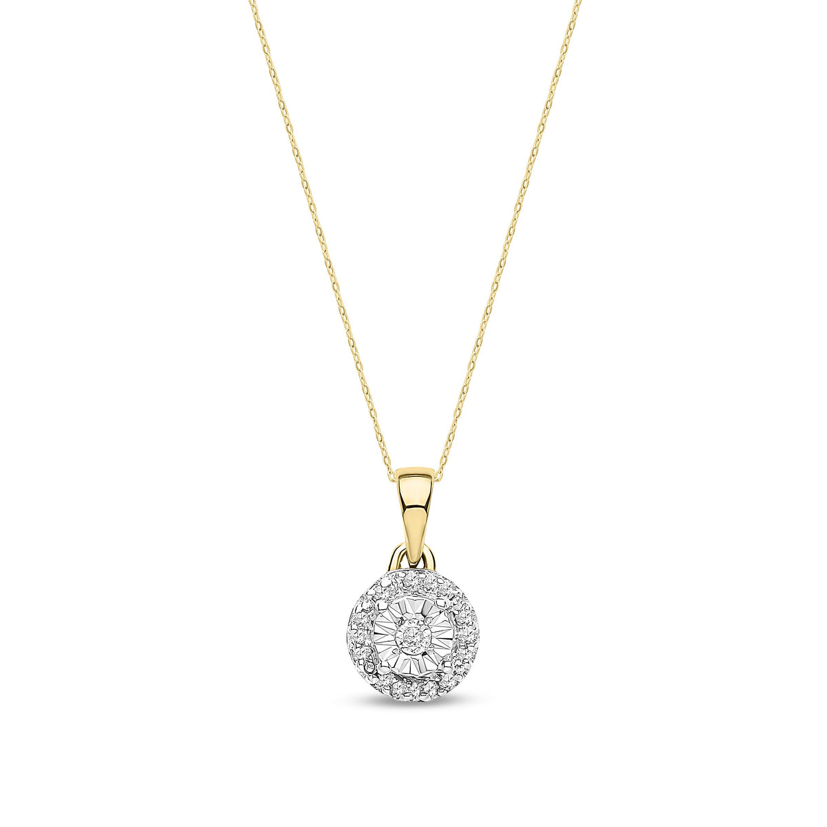 9ct Yellow Gold Natural Diamond Round Halo Cluster Pendant — 0.07ct