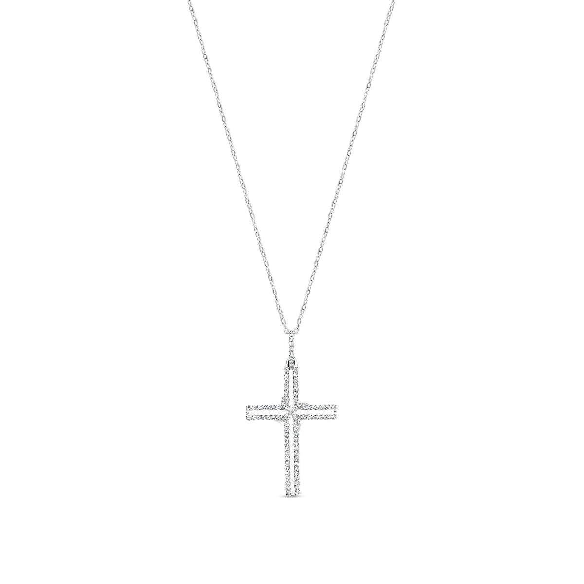 9ct White Gold Natural Diamond Open Centre Cross Pendant — 0.25ct