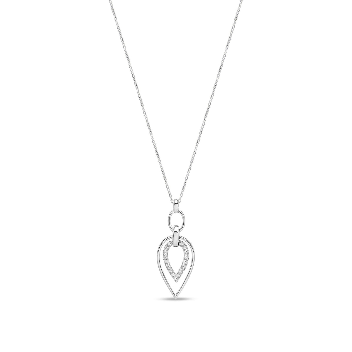 9ct White Gold Natural Diamond Interlocking Double Teardrop Pendant