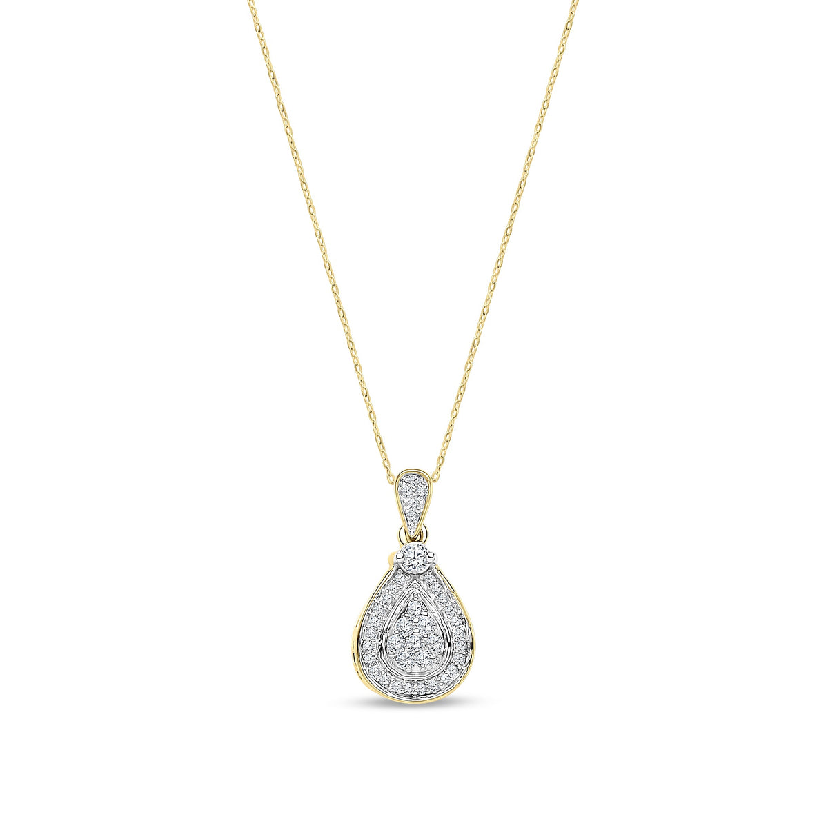 9ct Yellow Gold Natural Diamond Pear Shaped Cluster Drop Pendant