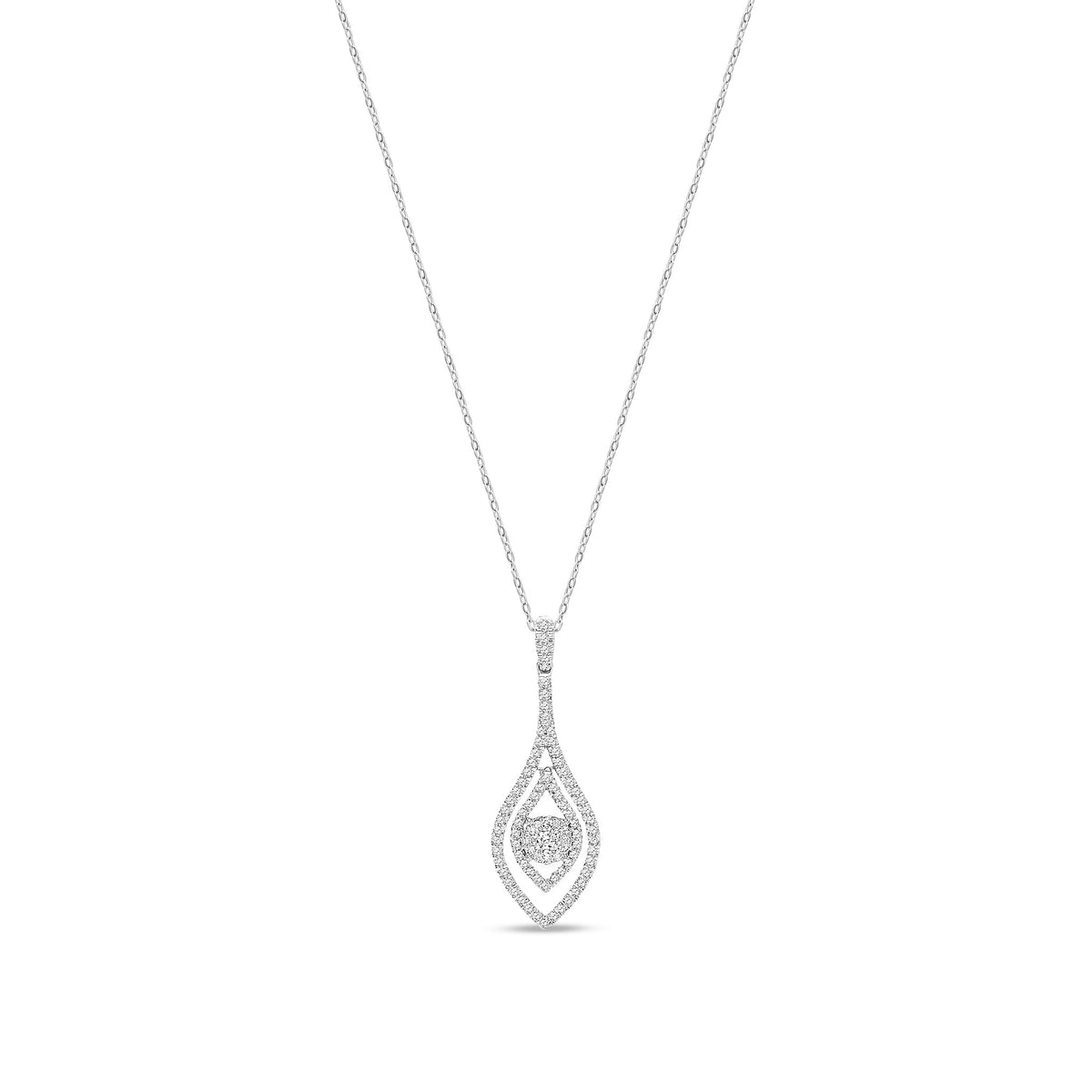 18ct White Gold Natural Diamond Double Teardrop & Circle Cluster Pendant