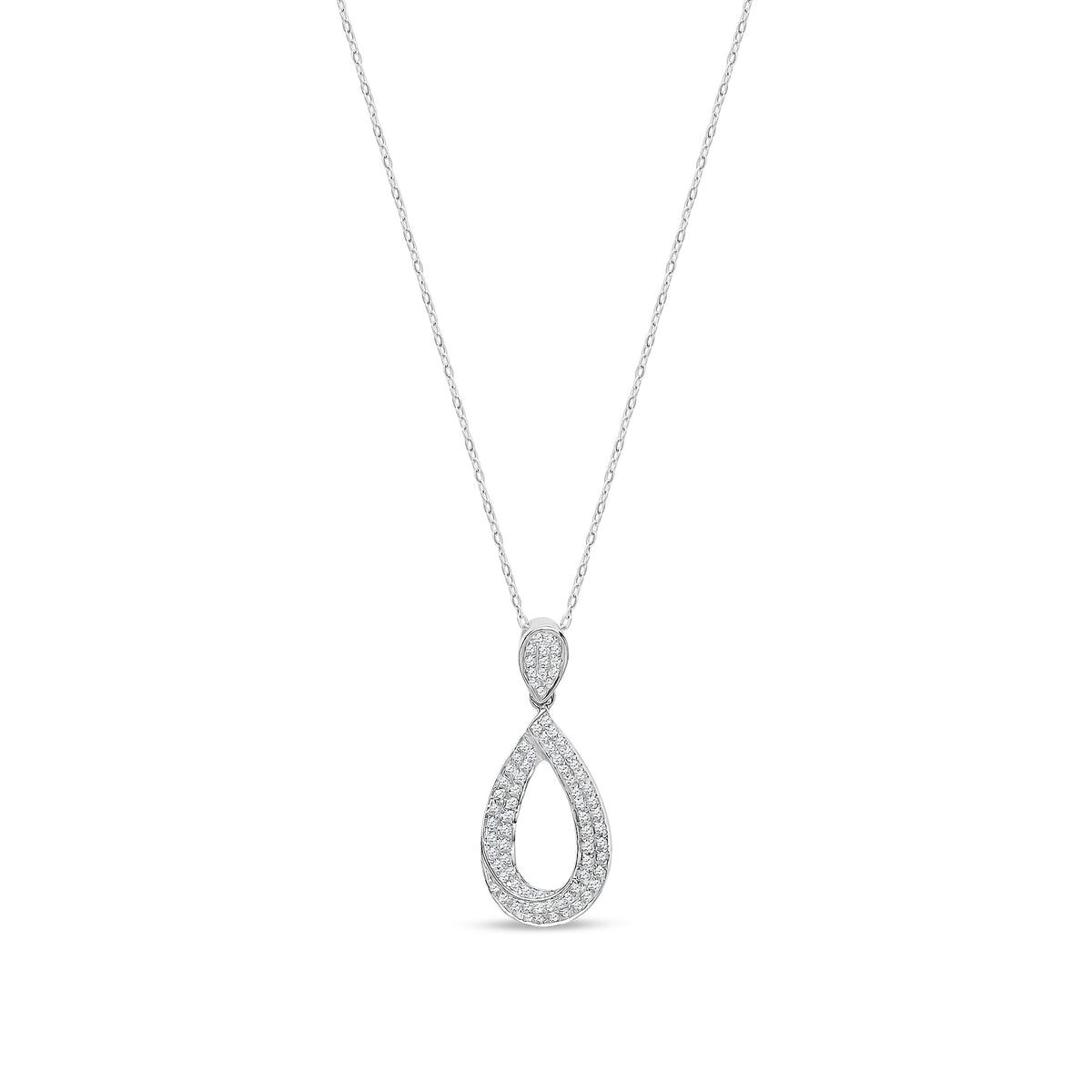 9ct White Gold Natural Diamond Open Pear Shaped Drop Pendant