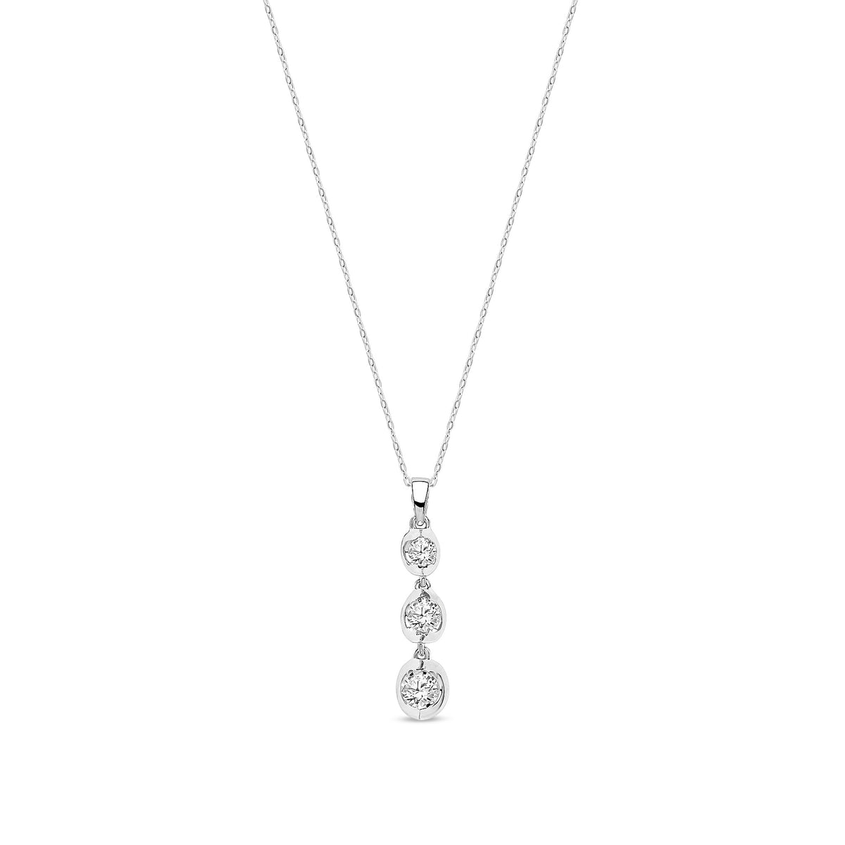 9ct White Gold Natural Diamond Graduated Three Stone Drop Pendant