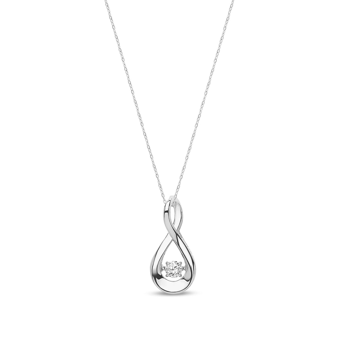 9ct White Gold Natural Diamond Infinity Twist Solitaire Drop Pendant