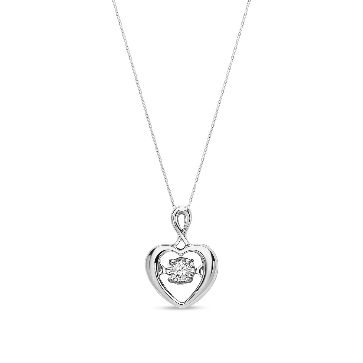 9ct White Gold Natural Diamond Suspended Solitaire Double Heart Pendant