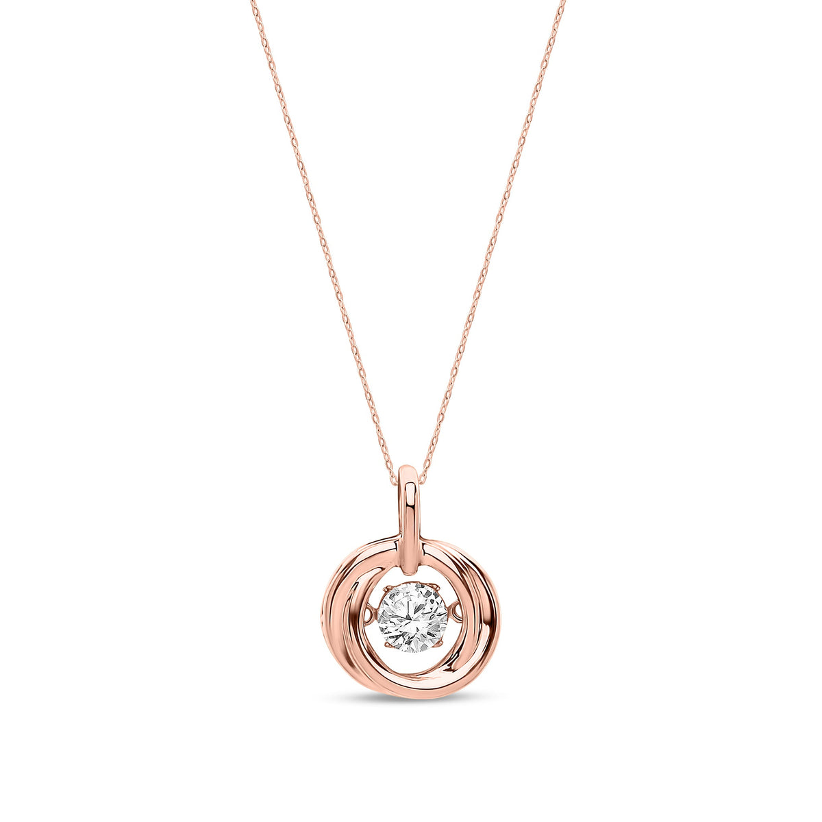 9ct Rose Gold Natural Diamond Suspended Solitaire Double Circle Pendant