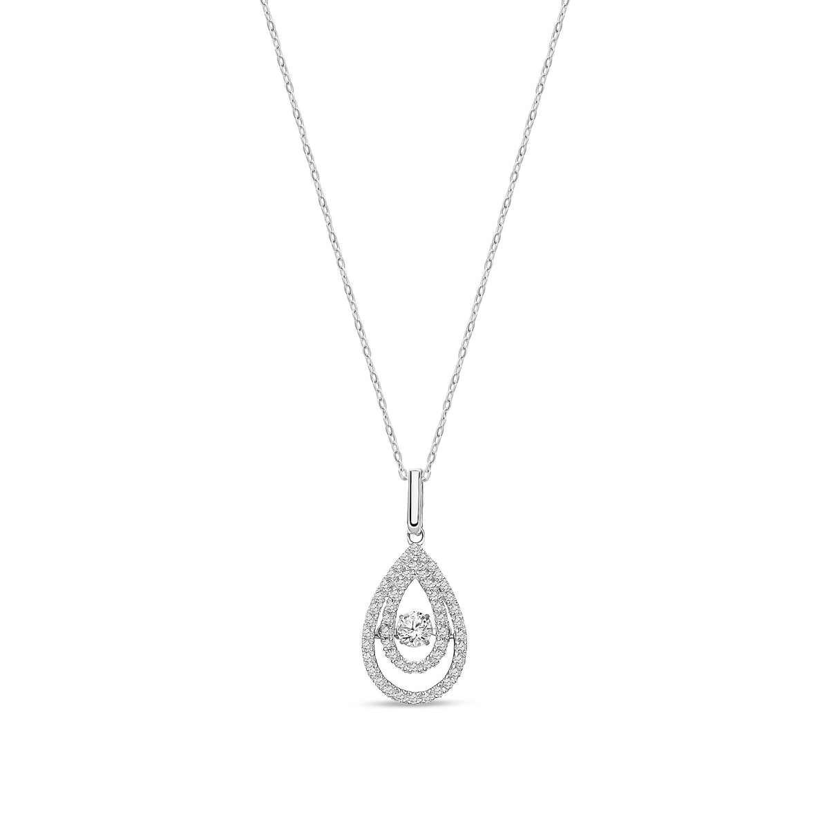 9ct White Gold Natural Diamond Suspended Solitaire Double Pear Halo Pendant