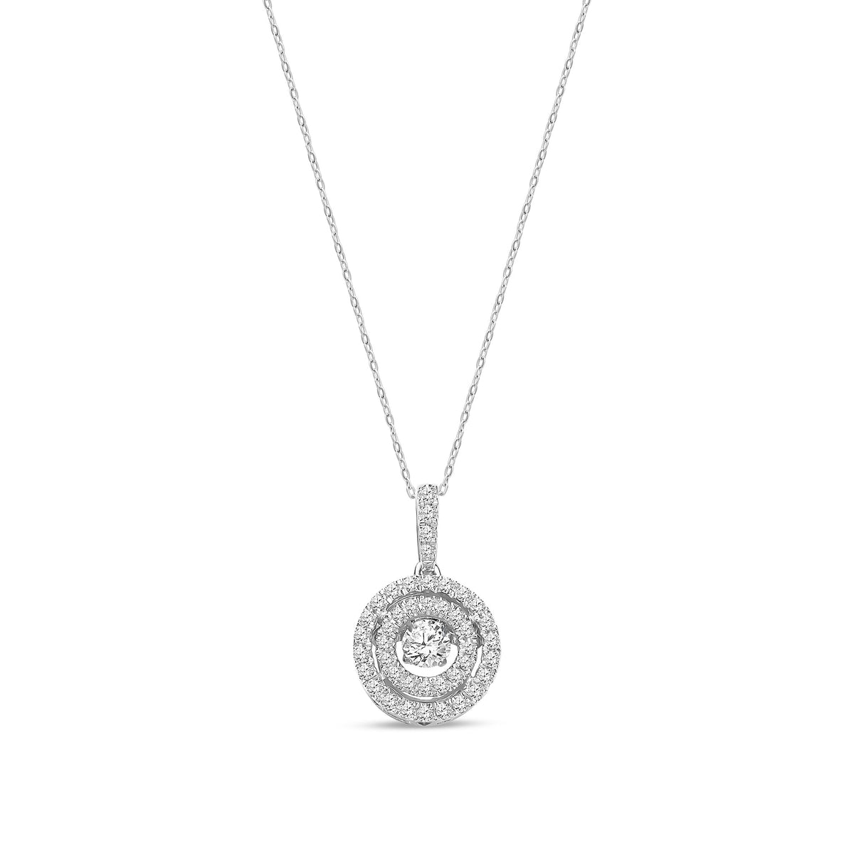 9ct White Gold Natural Diamond Double Halo Round Pendant