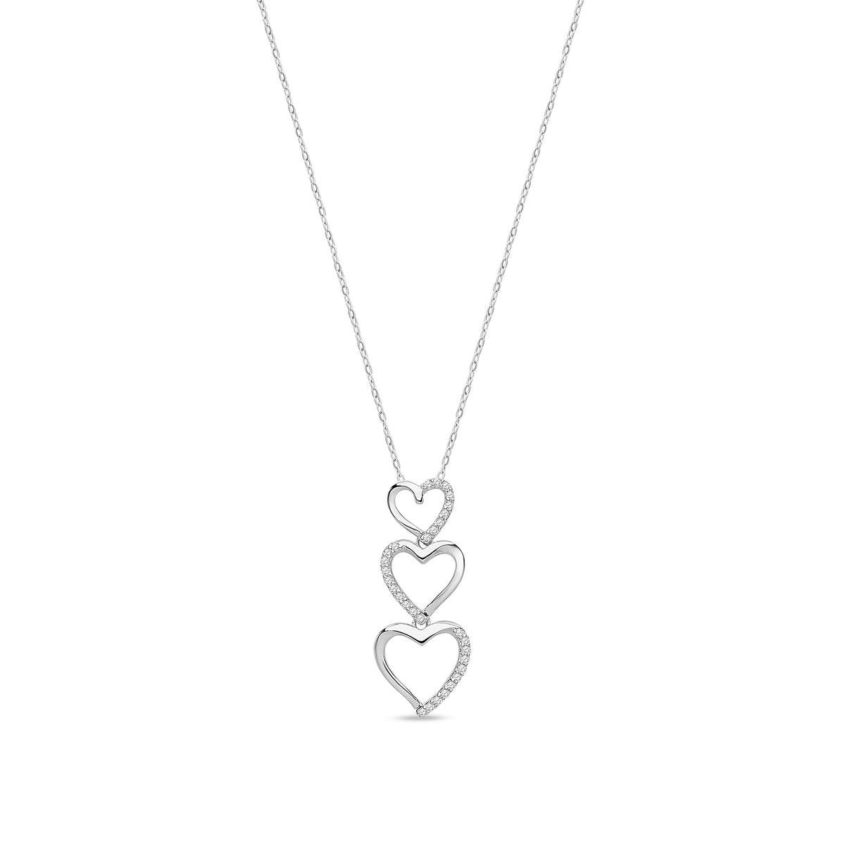 9ct White Gold Natural Diamond Graduated Triple Heart Drop Pendant