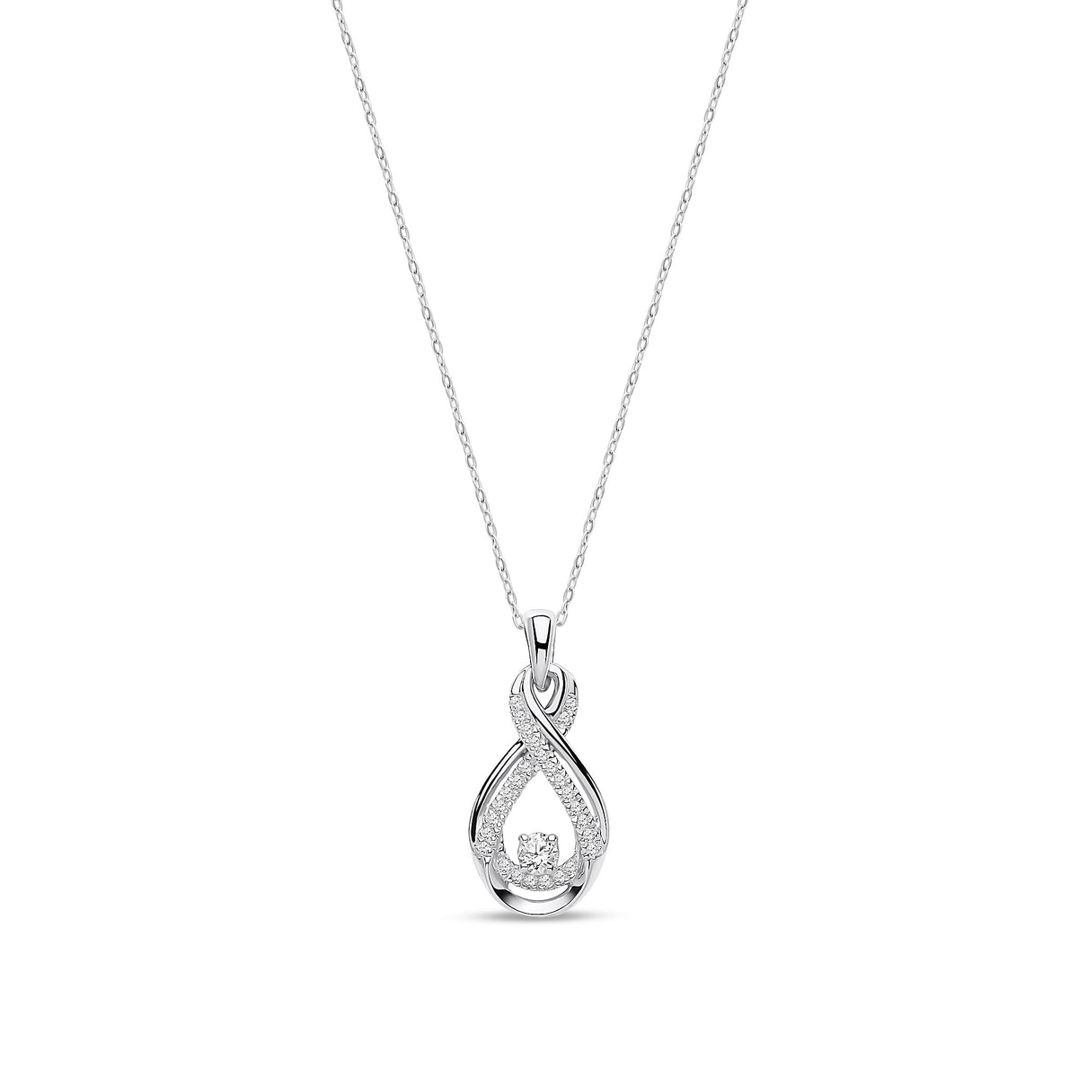 9ct White Gold Natural Diamond Infinity Teardrop Solitaire Pendant