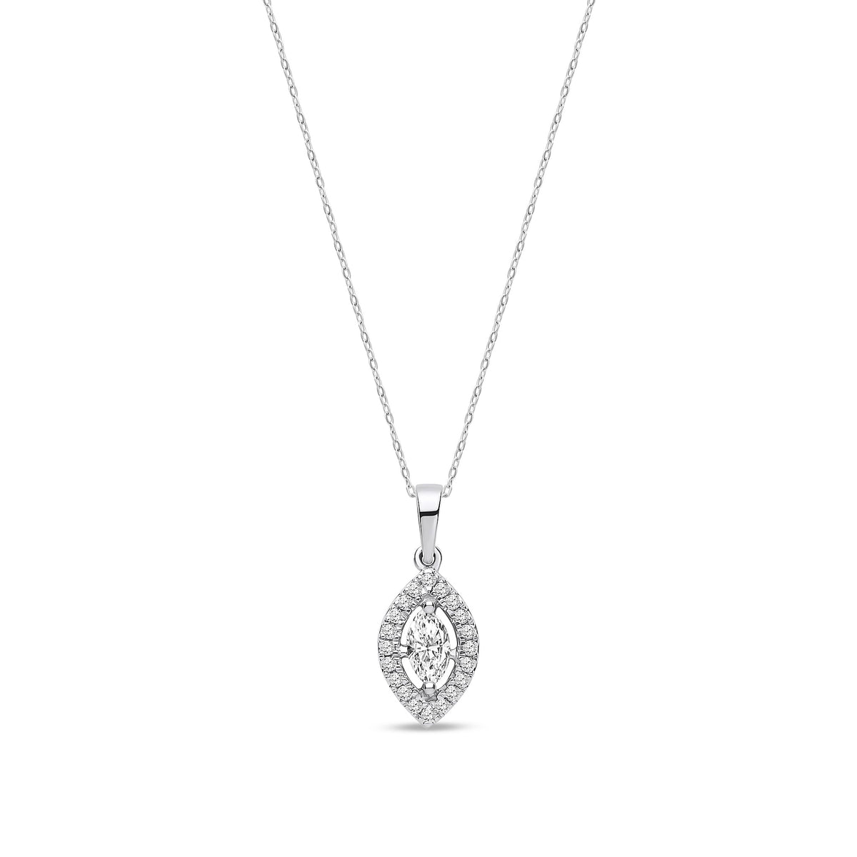 18ct White Gold Natural Diamond Marquise Shaped Halo Pendant