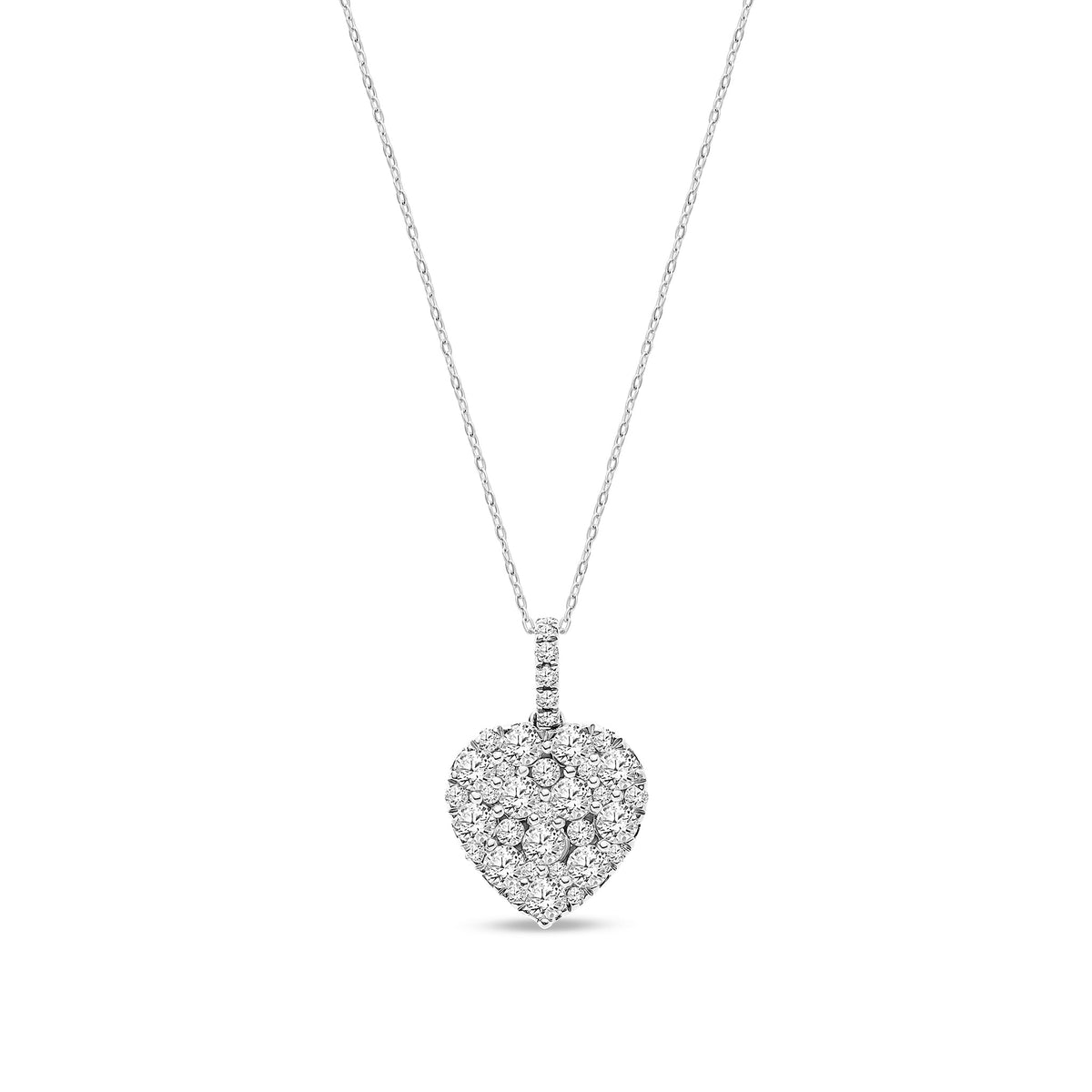 18ct White Gold Natural Diamond Multi Stone Heart Cluster Pendant