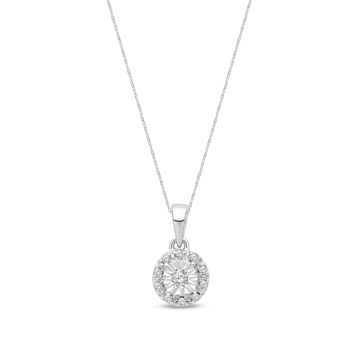 9ct White Gold Natural Diamond Illusion Set Round Halo Pendant