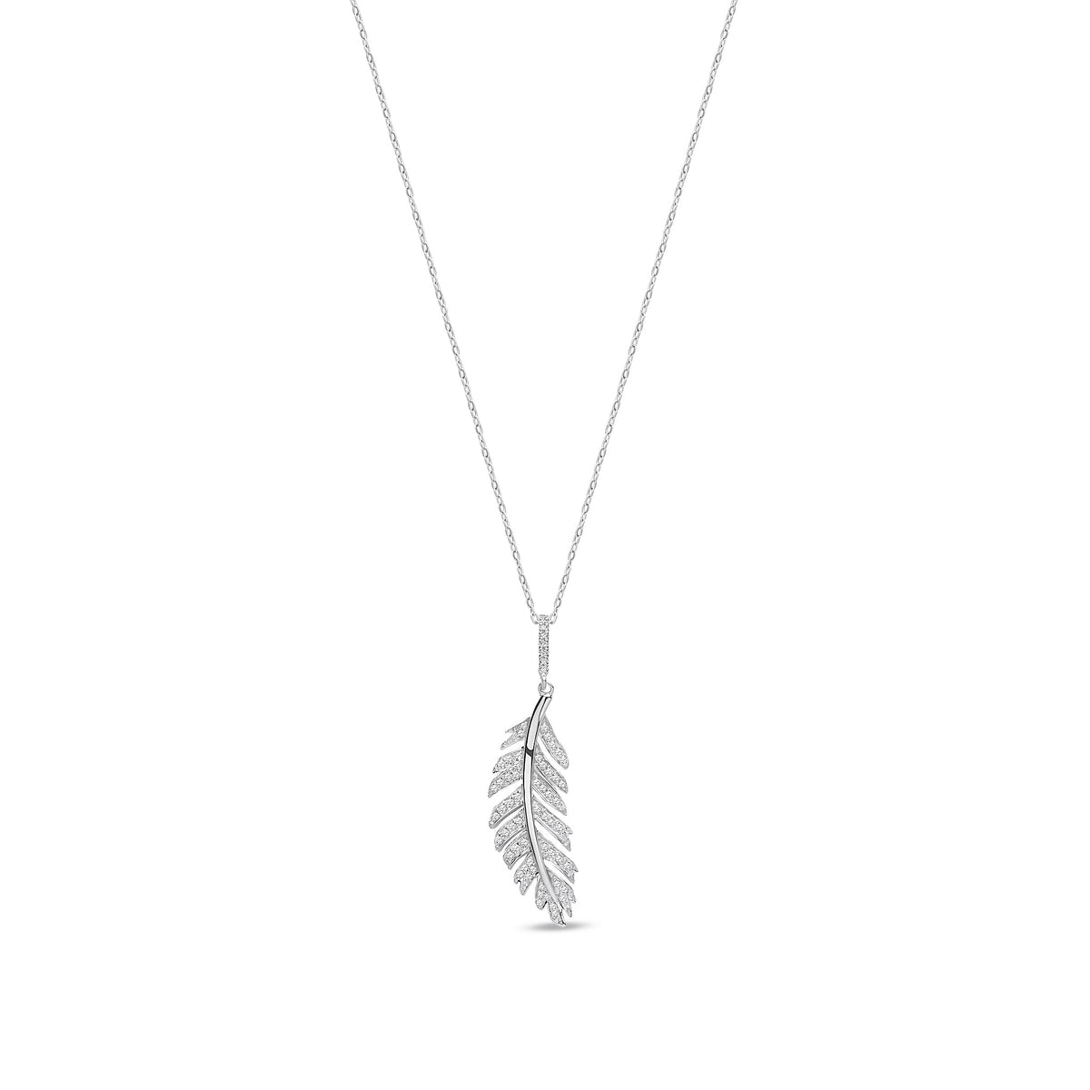 9ct White Gold Natural Diamond Feather Drop Pendant