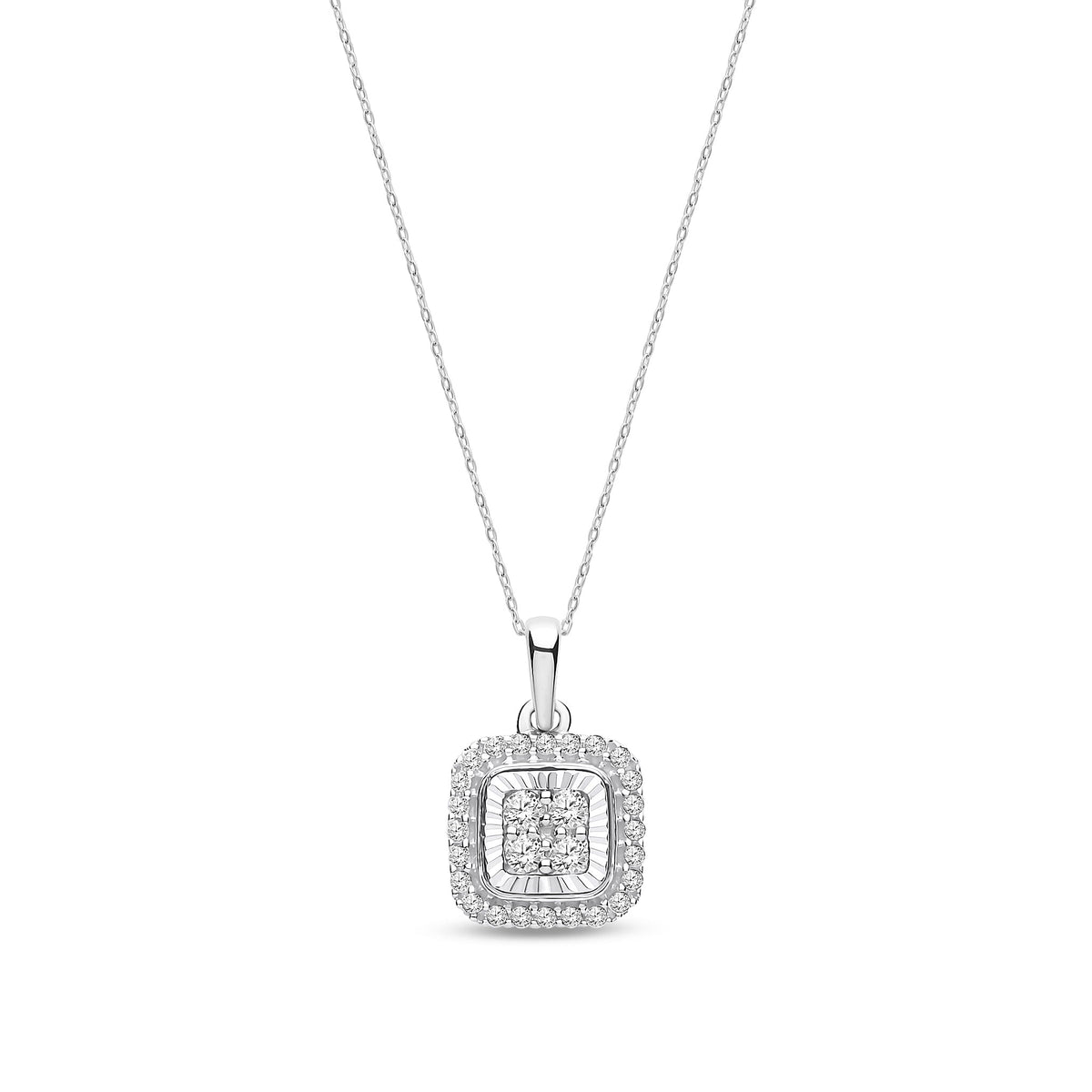 9ct White Gold Natural Diamond Cluster Openwork Square Halo Pendant