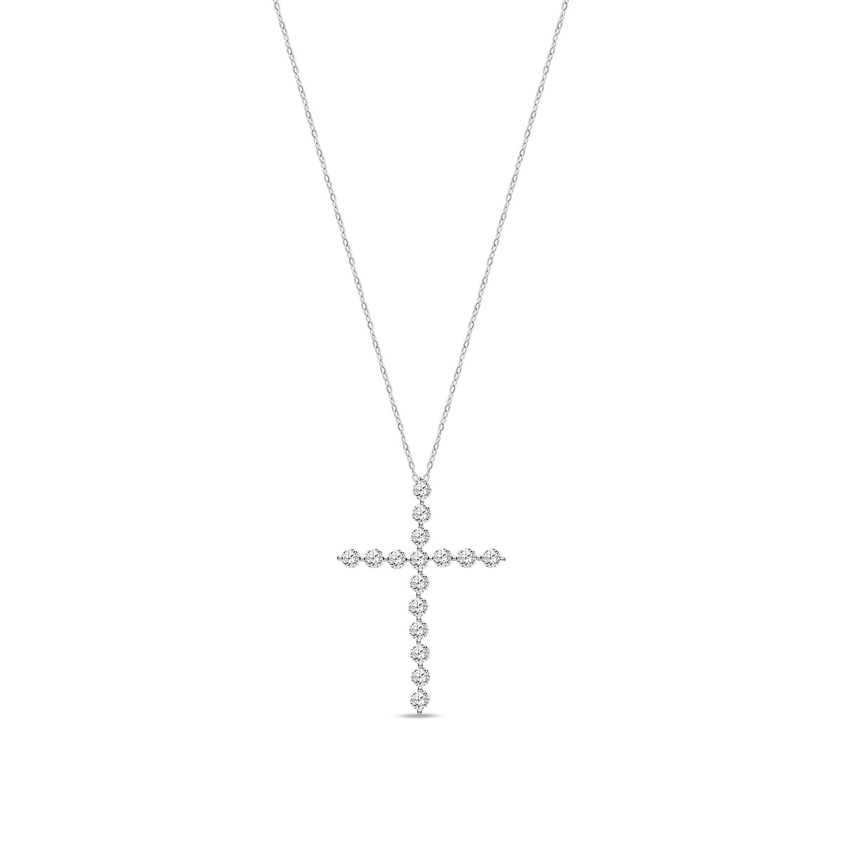 18ct White Gold Natural Diamond Graduated Line Cross Pendant