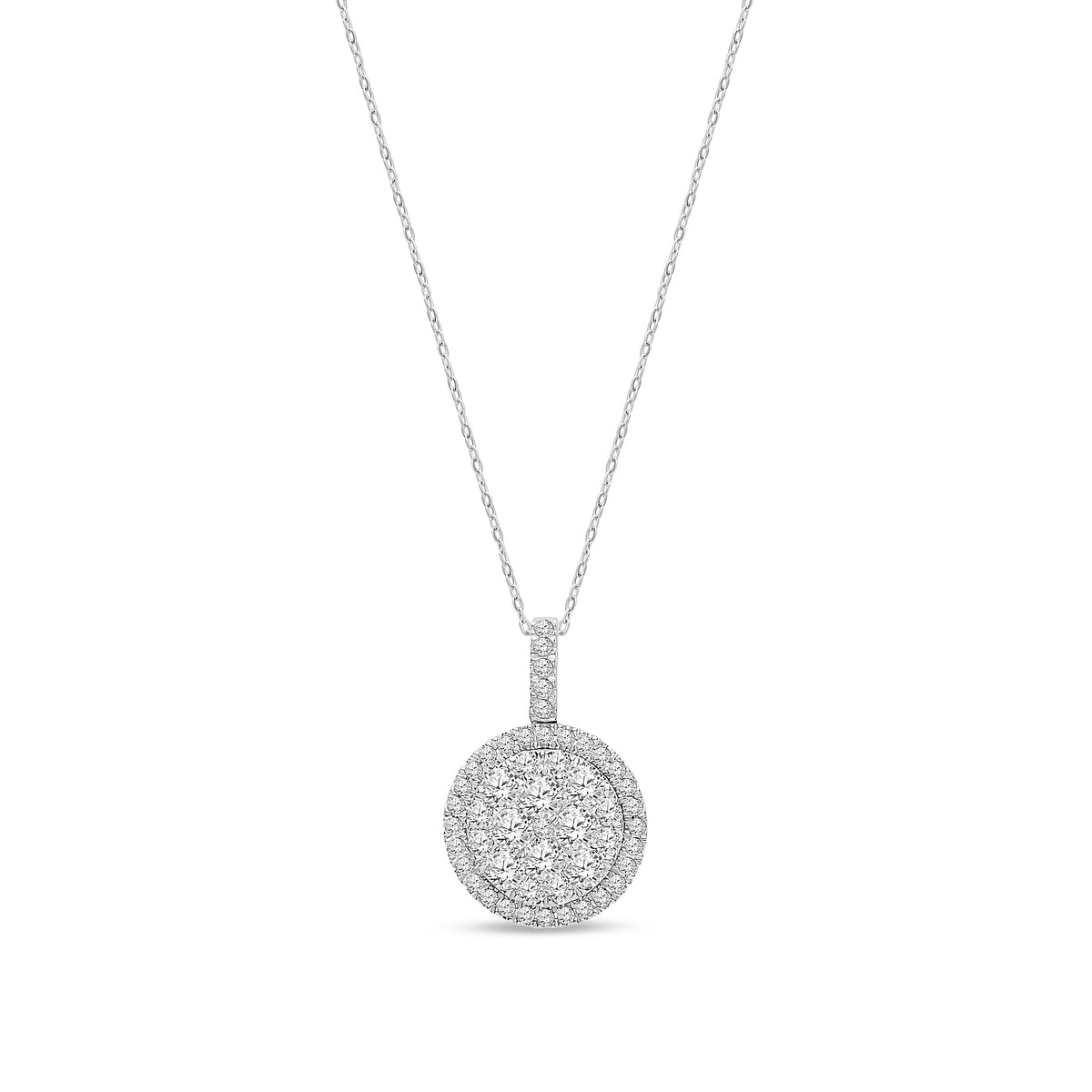 18ct White Gold Natural Diamond Round Cluster Halo Pendant — 1.13ct
