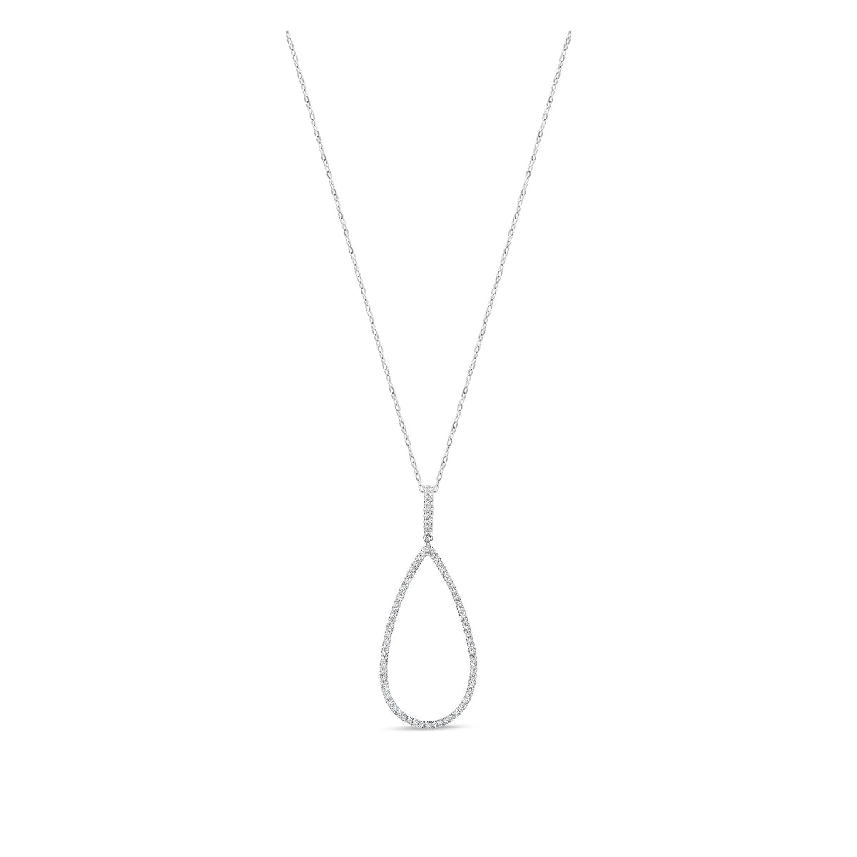 9ct White Gold Natural Diamond Open Pear Shaped Drop Pendant