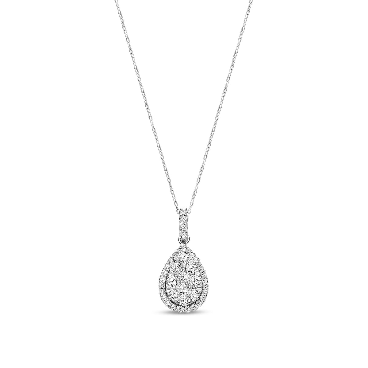 18ct White Gold Natural Diamond Pear Shaped Cluster Halo Pendant