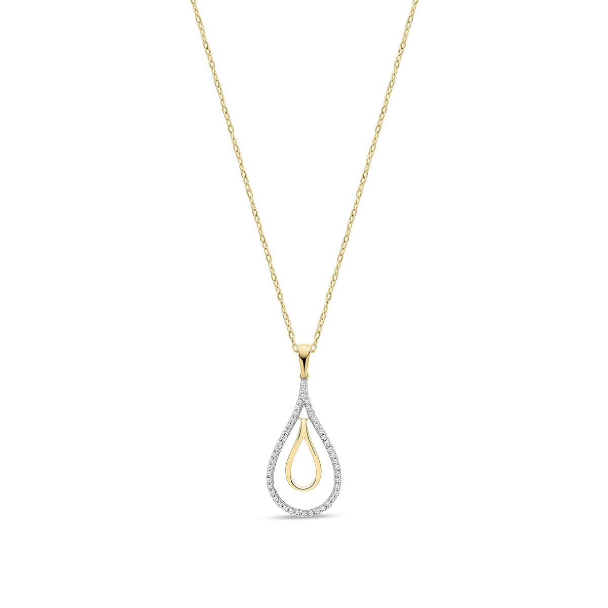 9ct Yellow Gold Natural Diamond Open Pear Shaped Drop Pendant