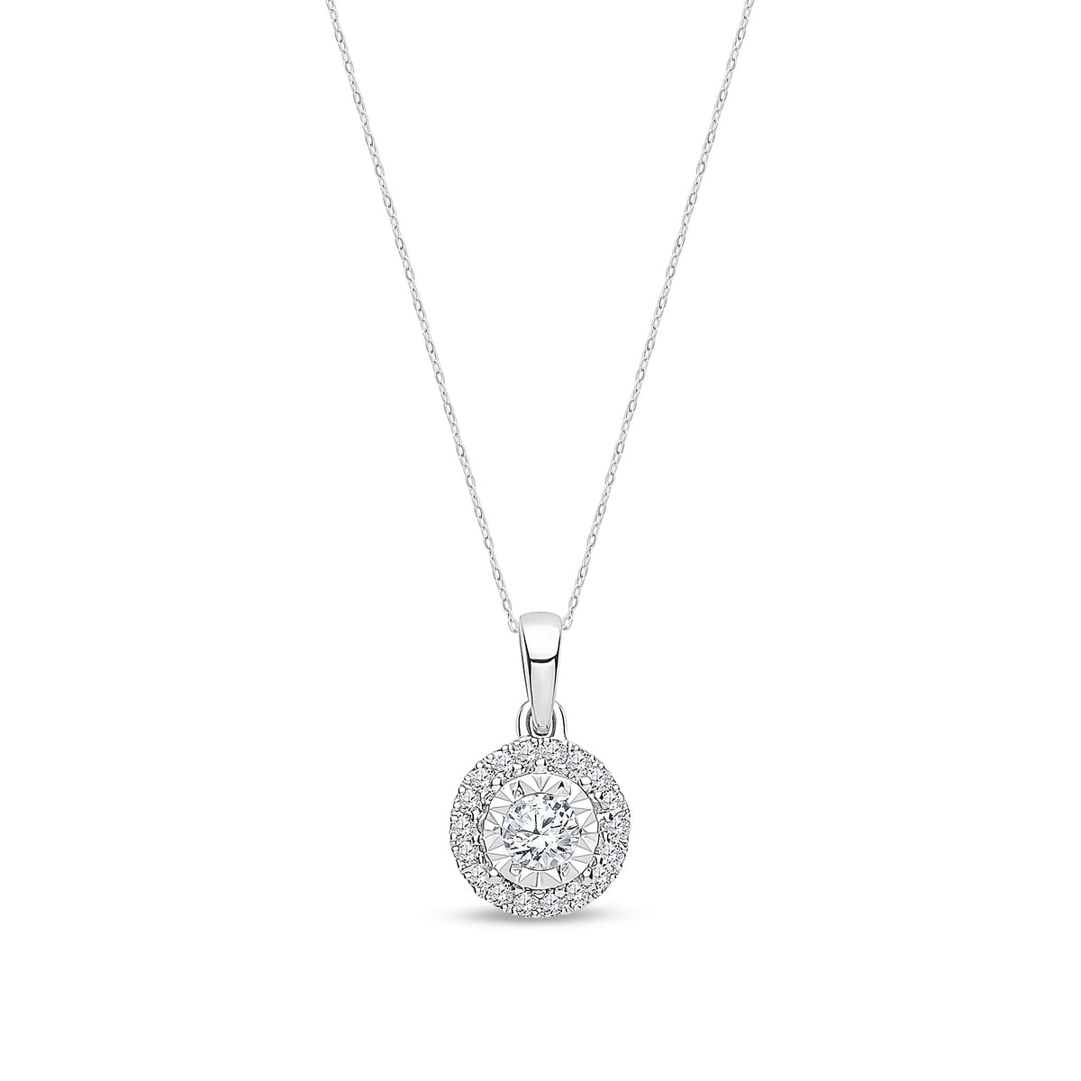 18ct White Gold Natural Diamond Round Halo Pendant